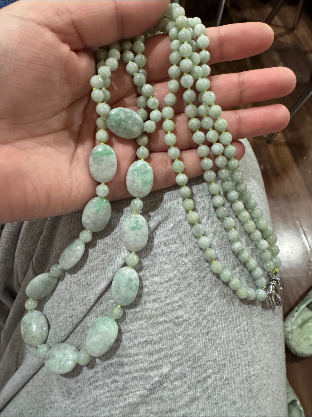 JADE Natural Light Green Jadeite Jade Beaded Long Necklace